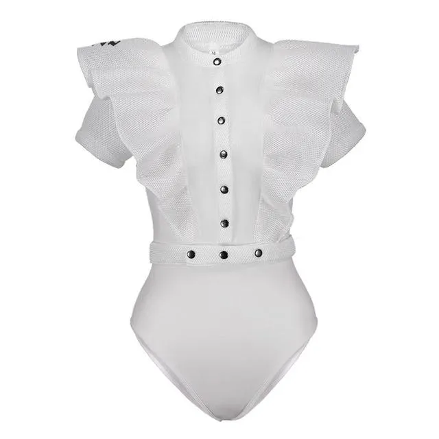 Black Gothic Sexy One Piece Mesh Sashes Romper