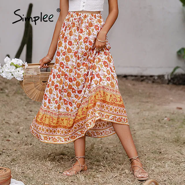 Casual printed holiday long skirt