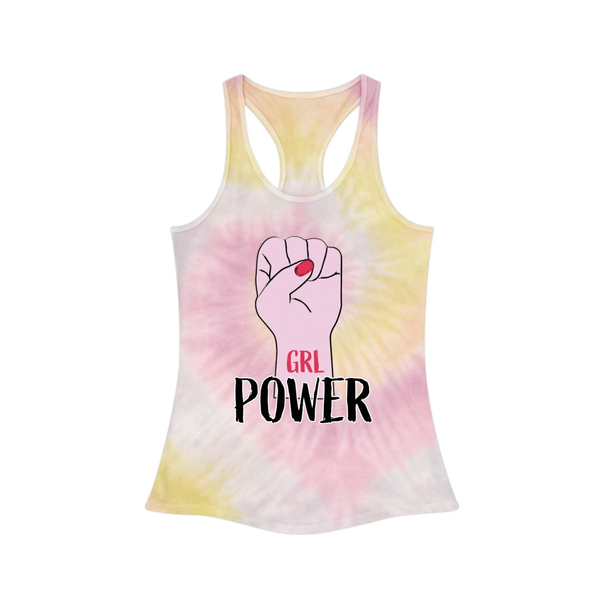 GRL POWER Fist Tie Dye Racerback Tank Top