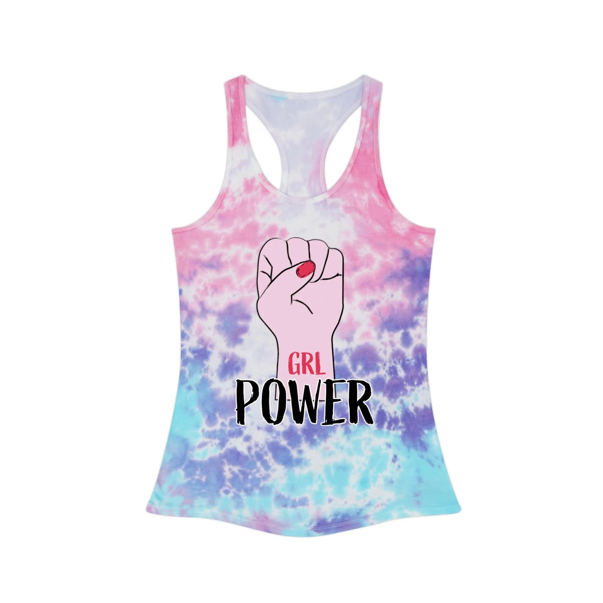 GRL POWER Fist Tie Dye Racerback Tank Top