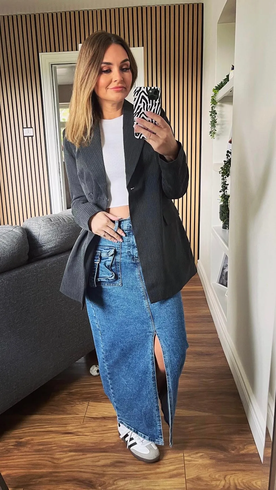 NM JAIDA LONG DENIM CARGO SKIRT - MEDIUM BLUE