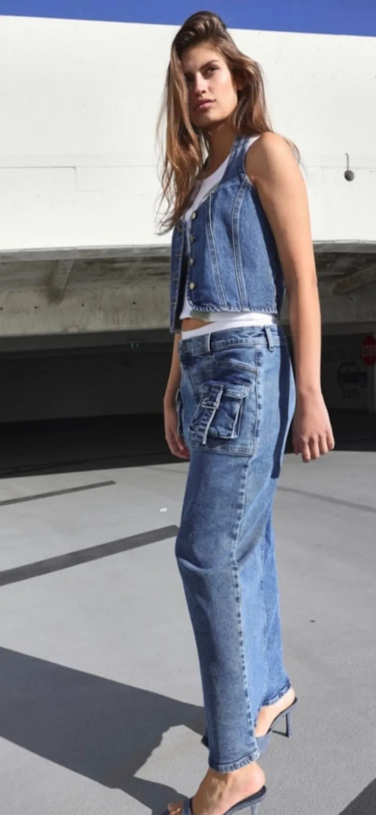 NM JAIDA LONG DENIM CARGO SKIRT - MEDIUM BLUE