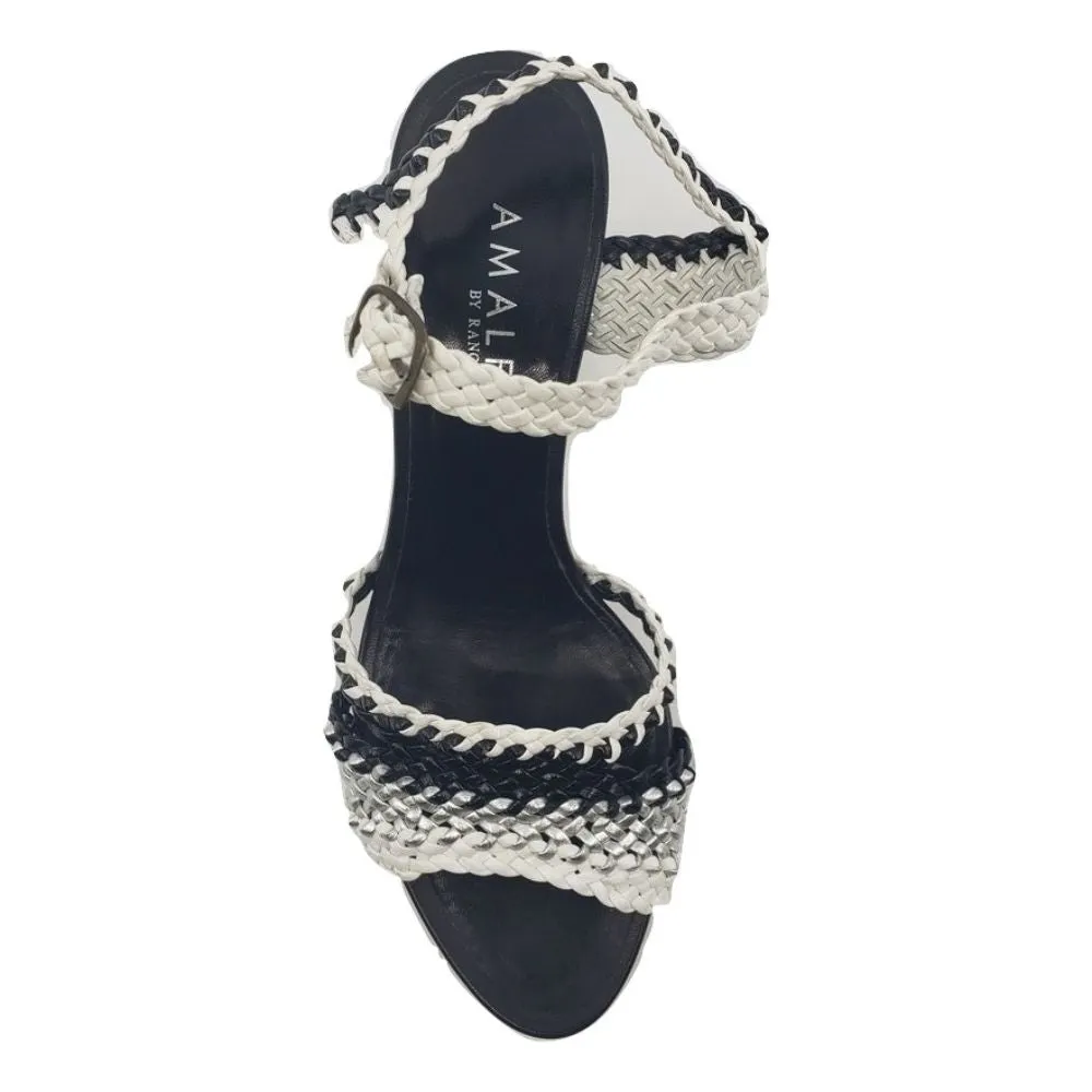 Olinda Black White Silver Woven Leather Amalfi Sandals