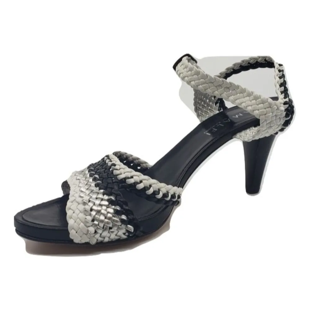 Olinda Black White Silver Woven Leather Amalfi Sandals
