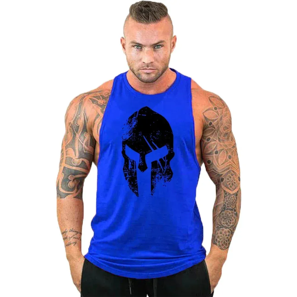 Printed Cotton Gym Tank Top for Men-Sleeveless Fitness Vest