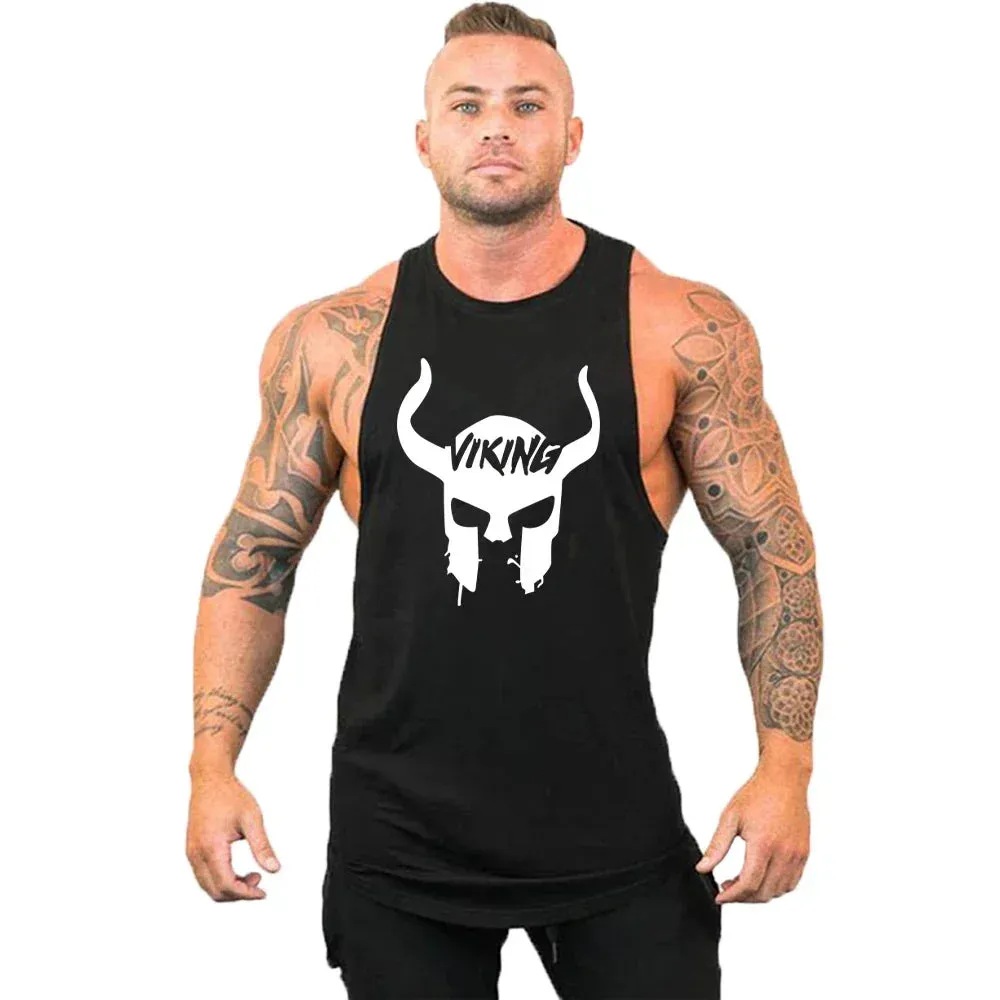 Printed Cotton Gym Tank Top for Men-Sleeveless Fitness Vest