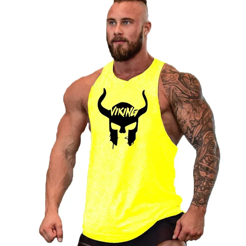 Printed Cotton Gym Tank Top for Men-Sleeveless Fitness Vest
