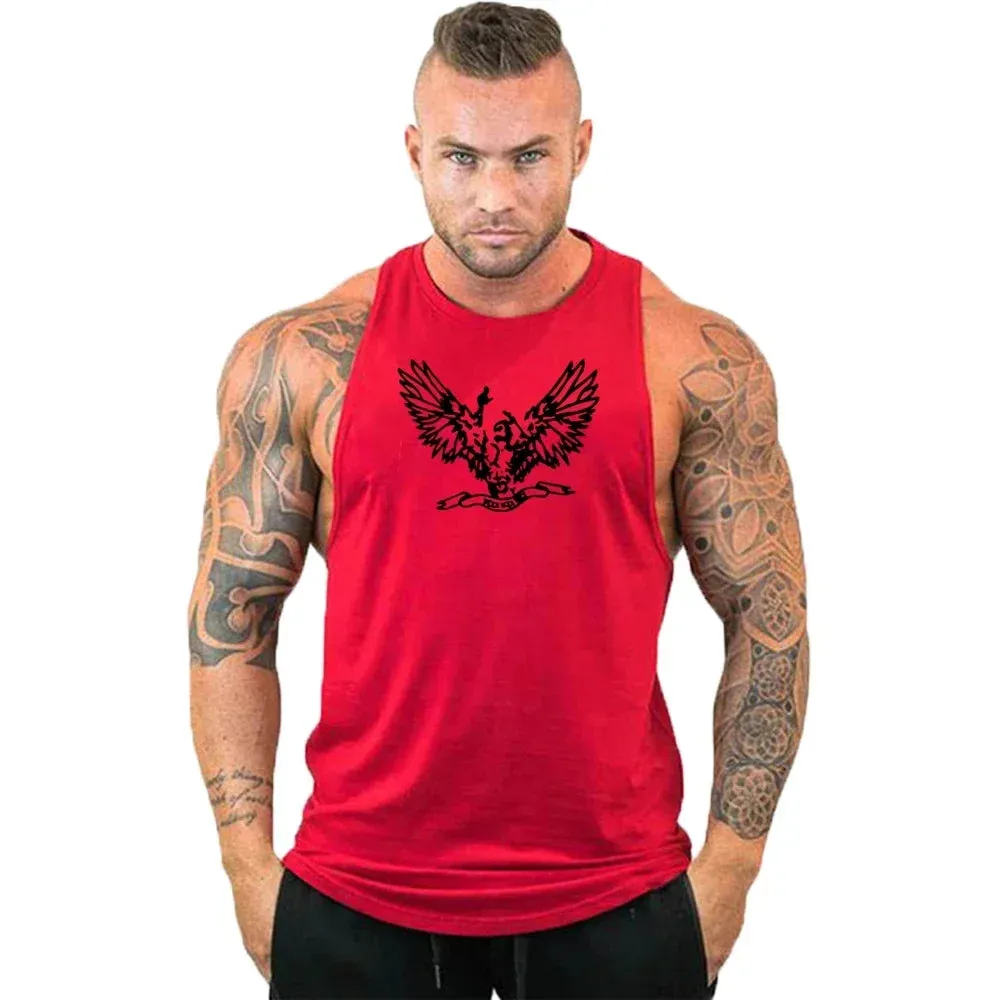 Printed Cotton Gym Tank Top for Men-Sleeveless Fitness Vest