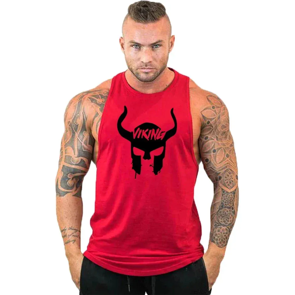 Printed Cotton Gym Tank Top for Men-Sleeveless Fitness Vest
