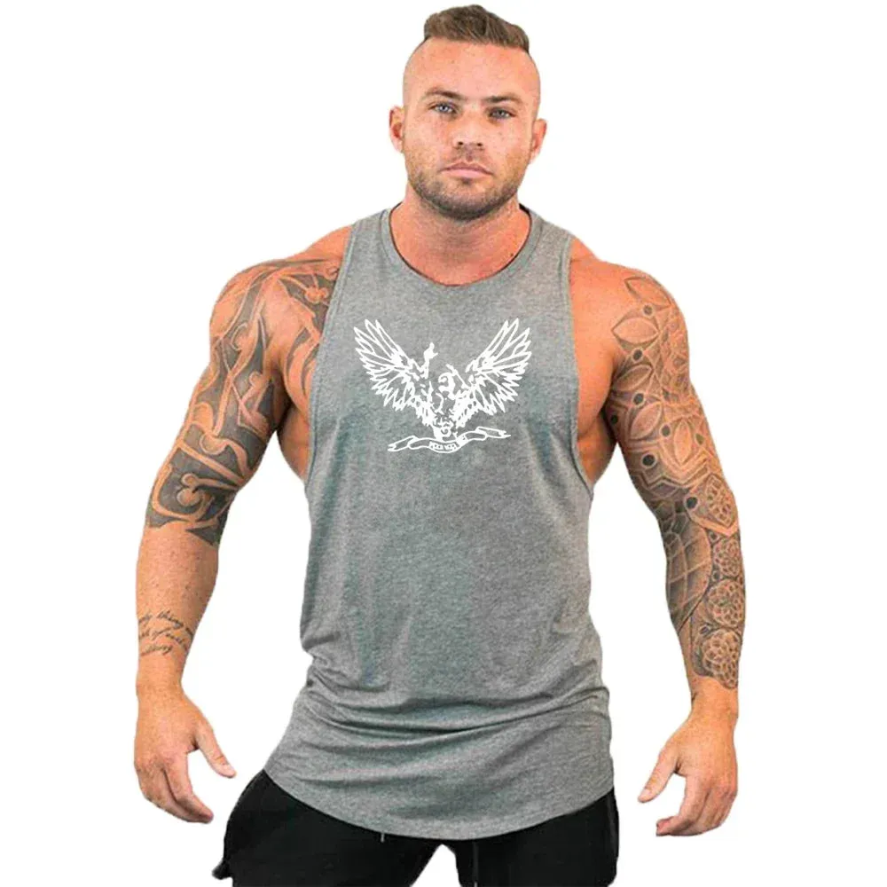 Printed Cotton Gym Tank Top for Men-Sleeveless Fitness Vest
