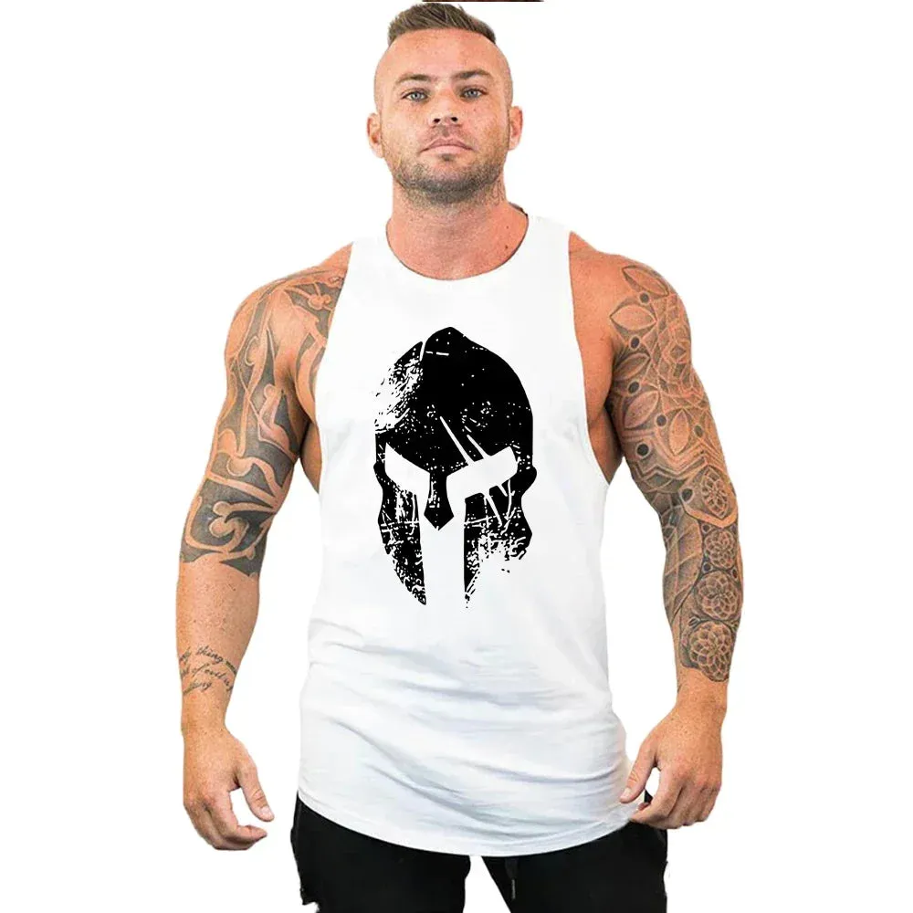 Printed Cotton Gym Tank Top for Men-Sleeveless Fitness Vest
