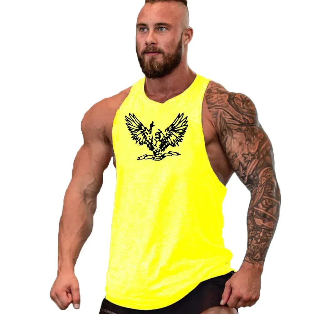 Printed Cotton Gym Tank Top for Men-Sleeveless Fitness Vest