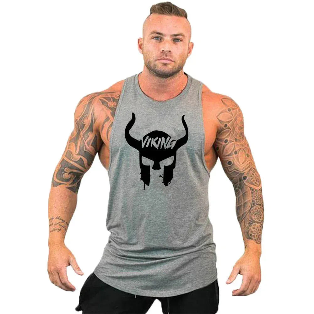 Printed Cotton Gym Tank Top for Men-Sleeveless Fitness Vest