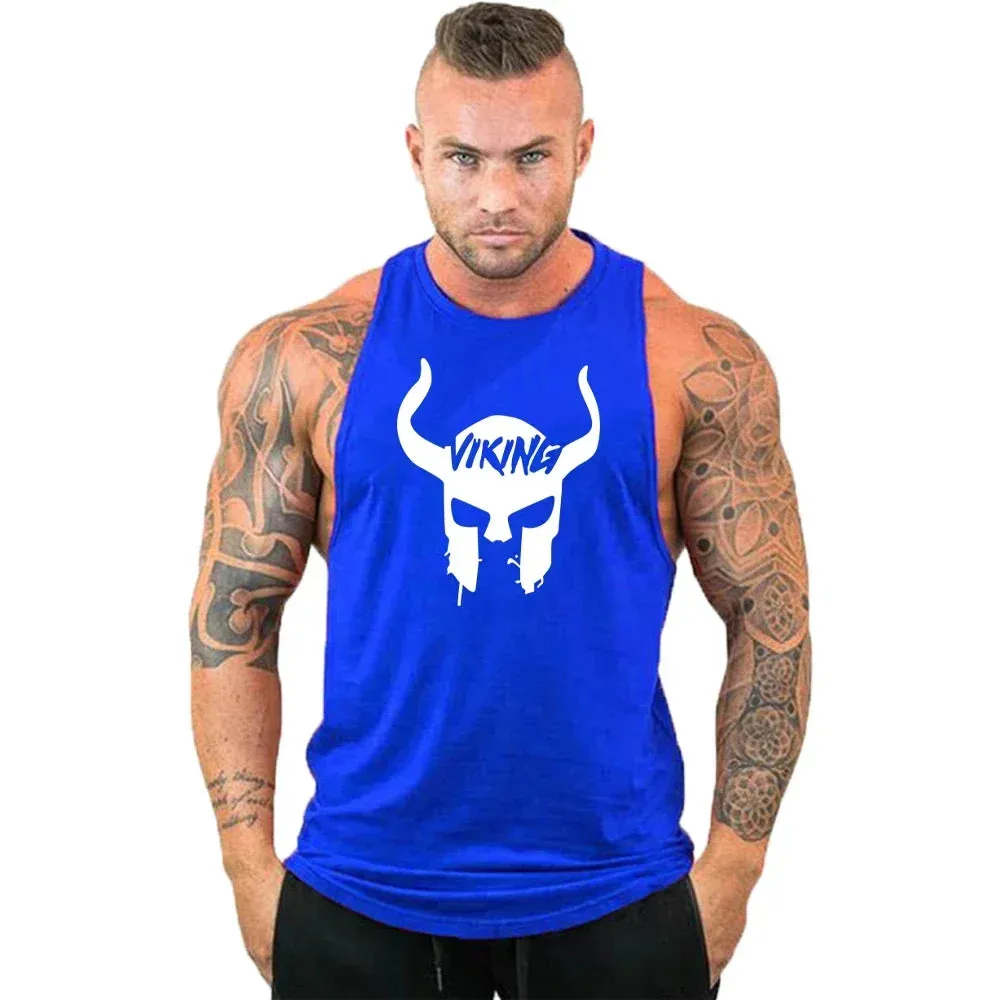 Printed Cotton Gym Tank Top for Men-Sleeveless Fitness Vest