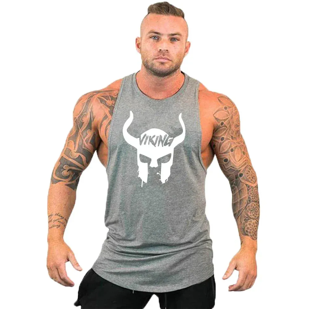 Printed Cotton Gym Tank Top for Men-Sleeveless Fitness Vest