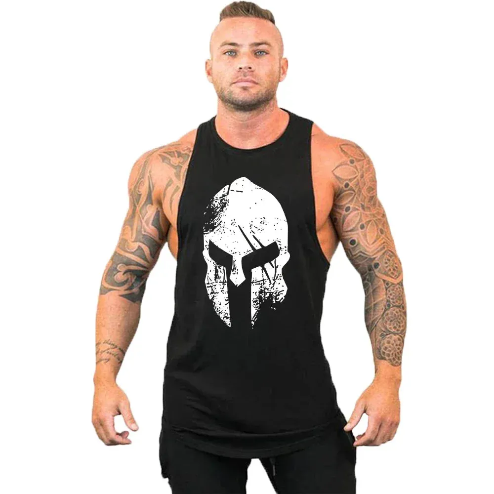 Printed Cotton Gym Tank Top for Men-Sleeveless Fitness Vest
