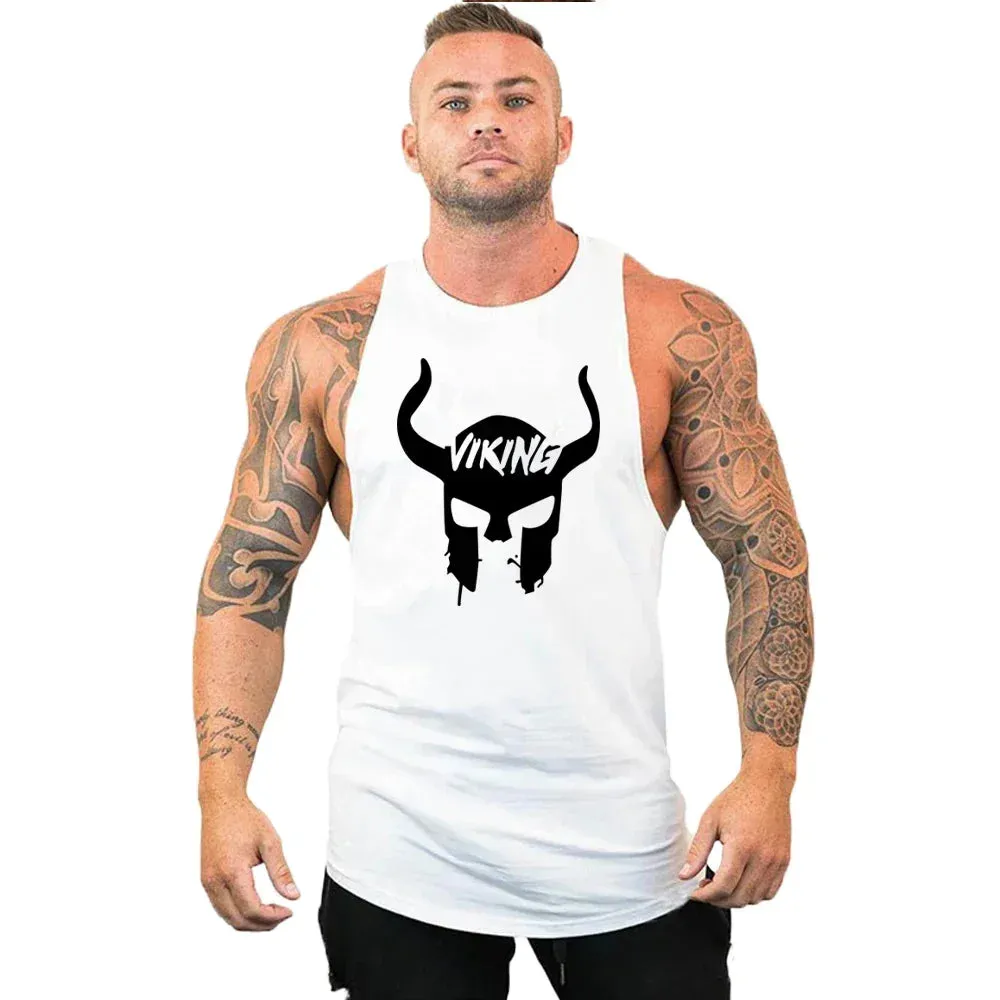 Printed Cotton Gym Tank Top for Men-Sleeveless Fitness Vest