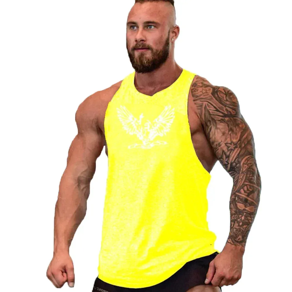 Printed Cotton Gym Tank Top for Men-Sleeveless Fitness Vest