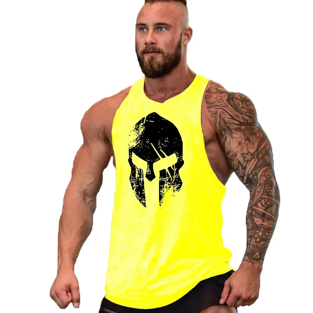 Printed Cotton Gym Tank Top for Men-Sleeveless Fitness Vest
