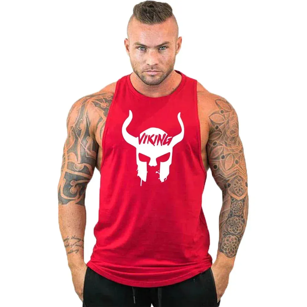 Printed Cotton Gym Tank Top for Men-Sleeveless Fitness Vest