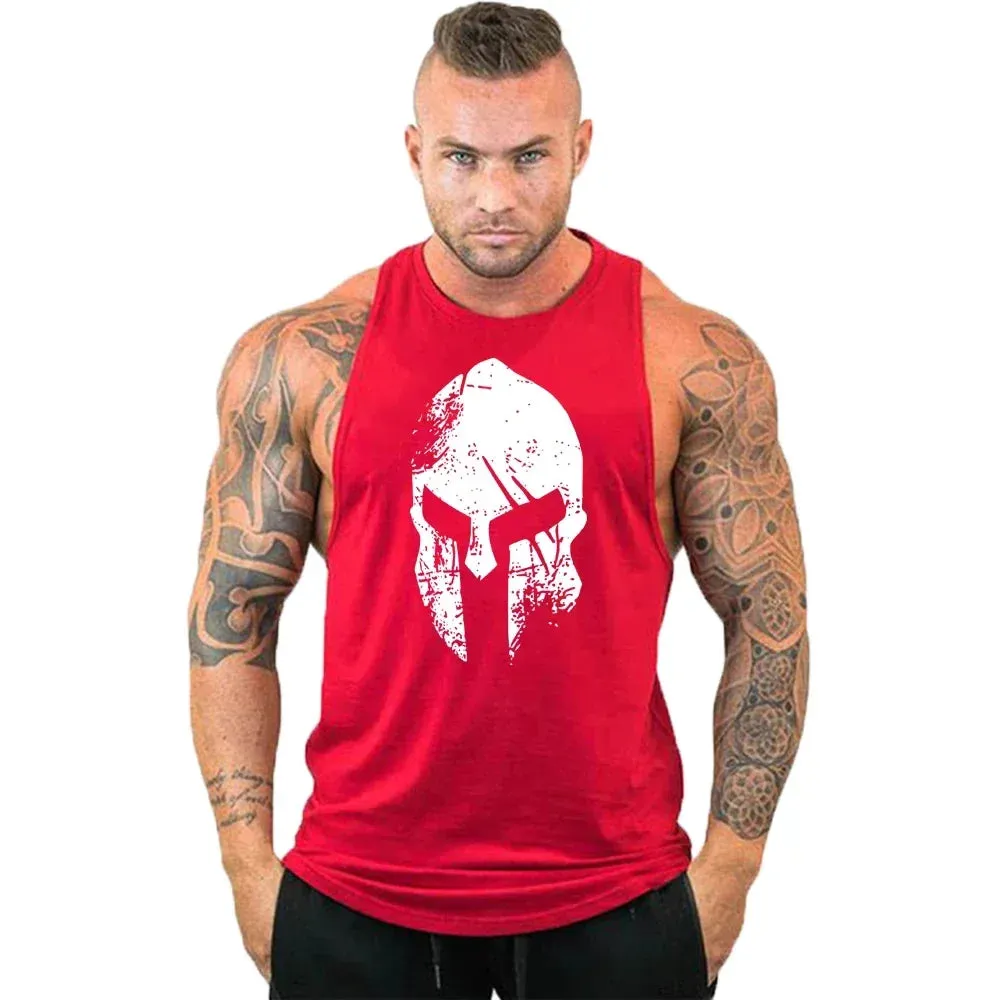 Printed Cotton Gym Tank Top for Men-Sleeveless Fitness Vest