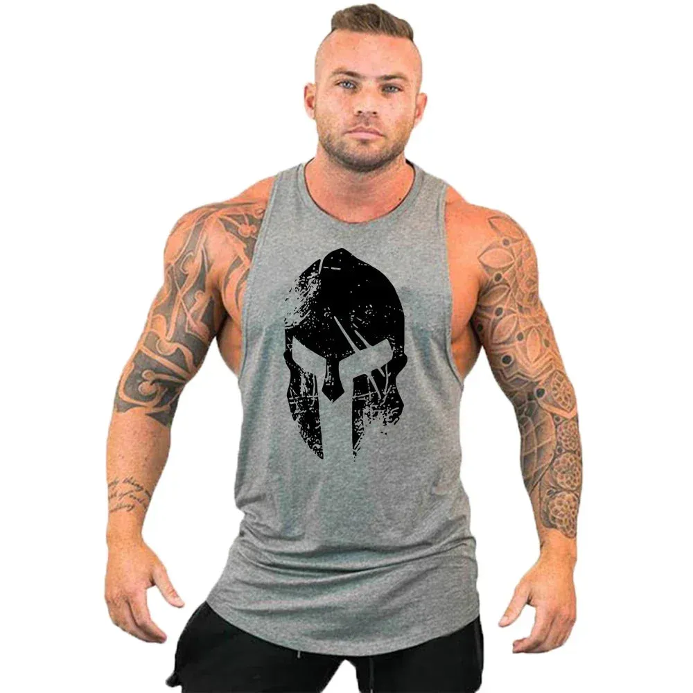 Printed Cotton Gym Tank Top for Men-Sleeveless Fitness Vest