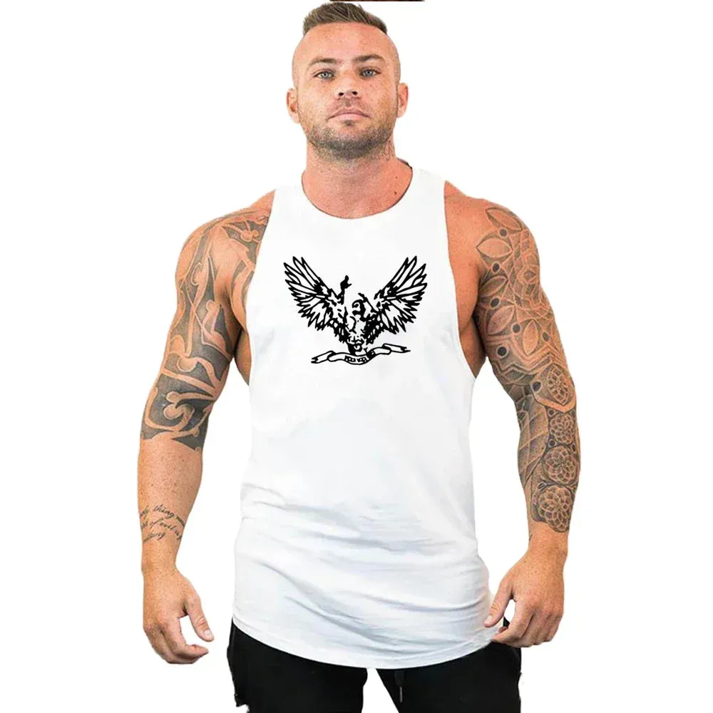 Printed Cotton Gym Tank Top for Men-Sleeveless Fitness Vest
