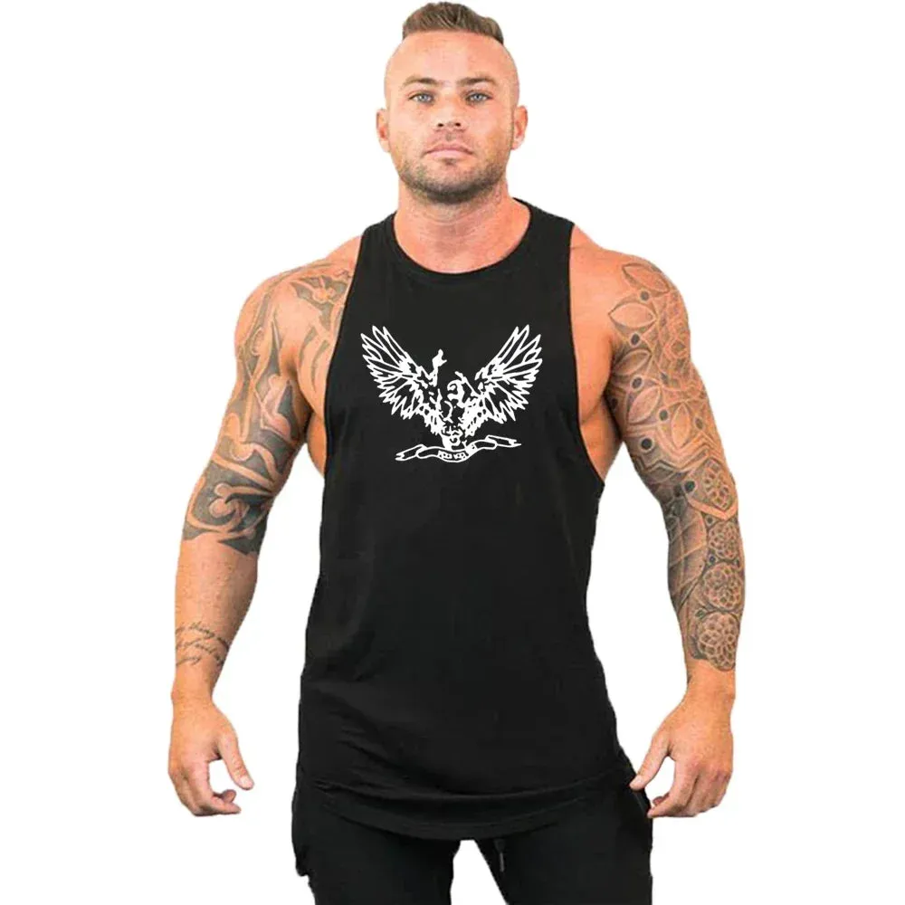 Printed Cotton Gym Tank Top for Men-Sleeveless Fitness Vest