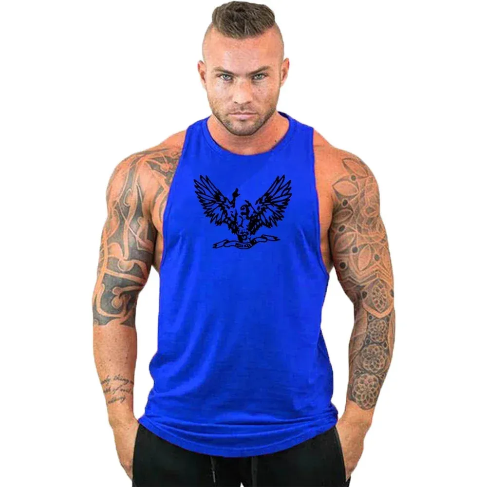 Printed Cotton Gym Tank Top for Men-Sleeveless Fitness Vest