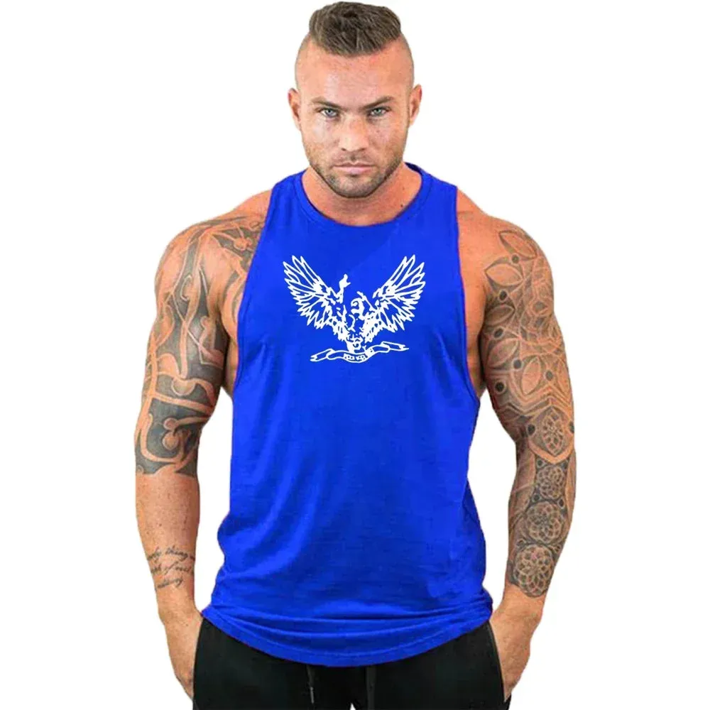 Printed Cotton Gym Tank Top for Men-Sleeveless Fitness Vest