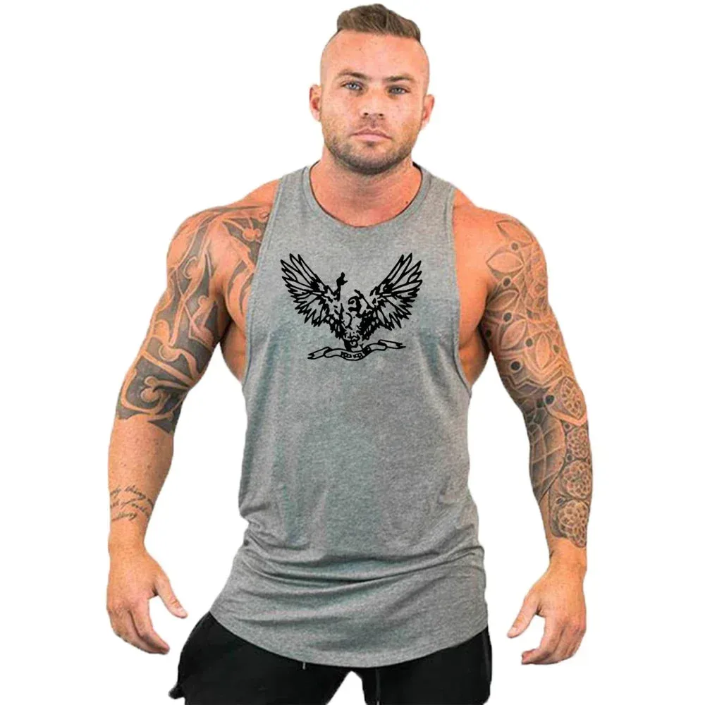 Printed Cotton Gym Tank Top for Men-Sleeveless Fitness Vest
