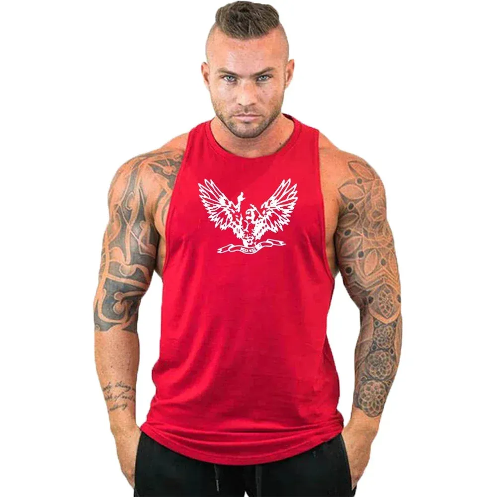 Printed Cotton Gym Tank Top for Men-Sleeveless Fitness Vest
