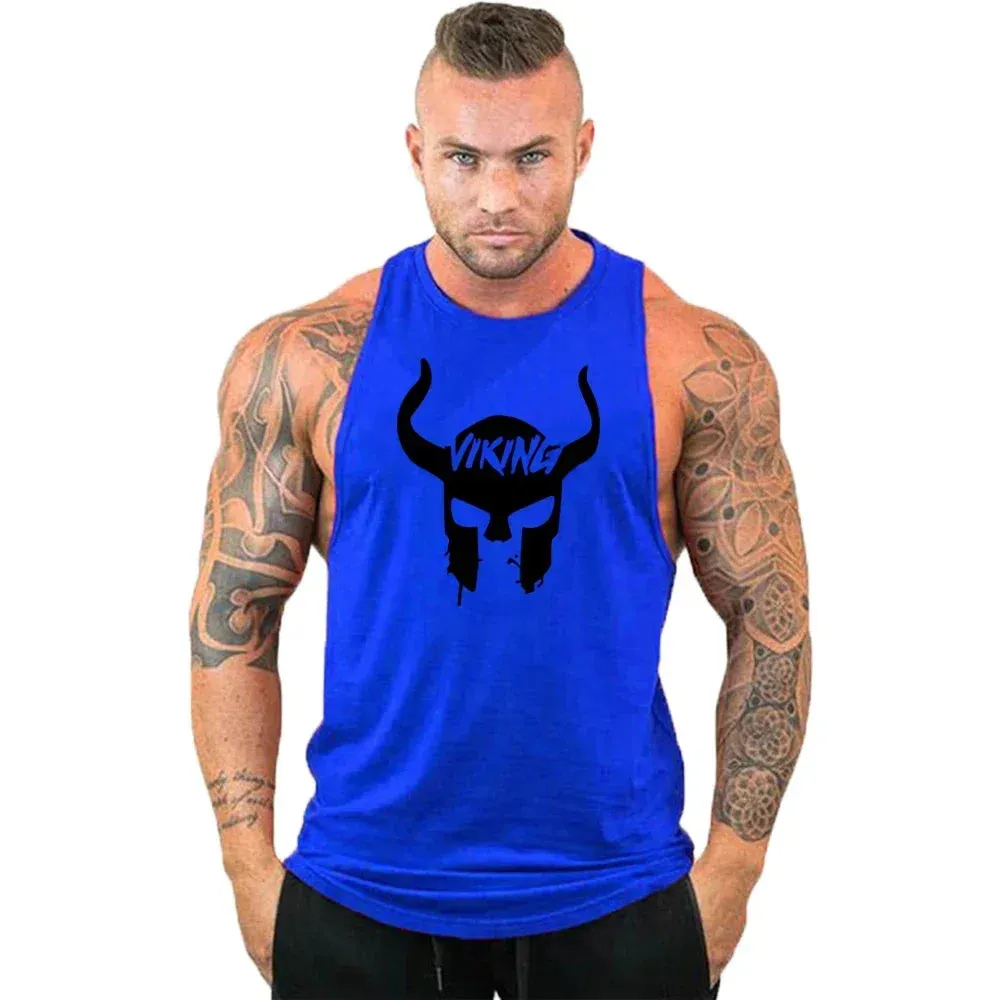 Printed Cotton Gym Tank Top for Men-Sleeveless Fitness Vest