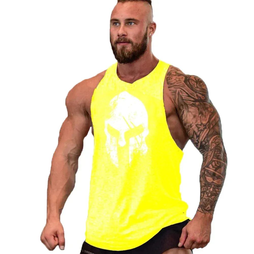 Printed Cotton Gym Tank Top for Men-Sleeveless Fitness Vest