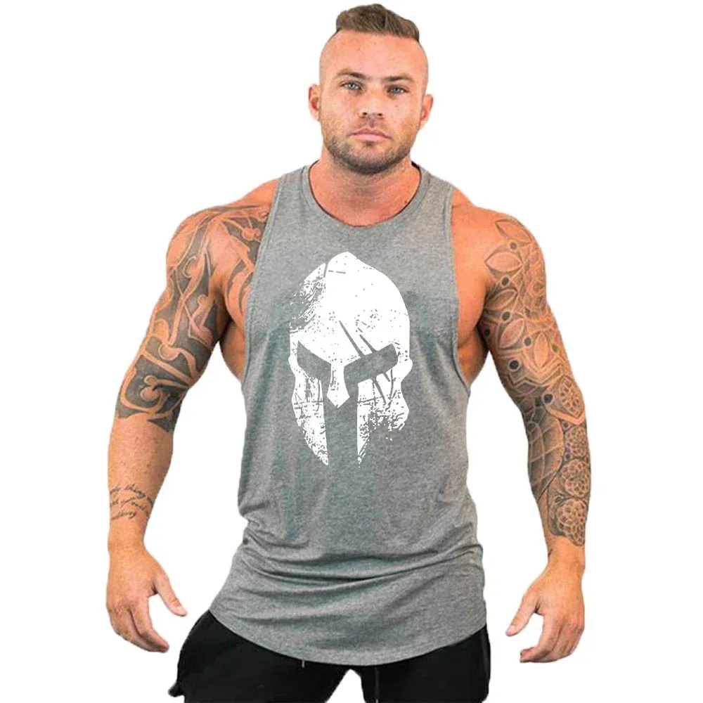 Printed Cotton Gym Tank Top for Men-Sleeveless Fitness Vest