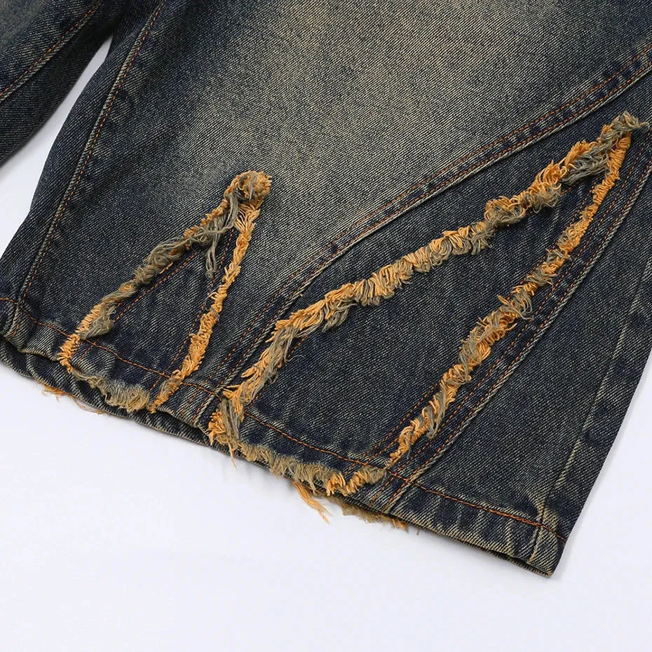 Vintage Fade Paneled Raw Edge Denim Shorts