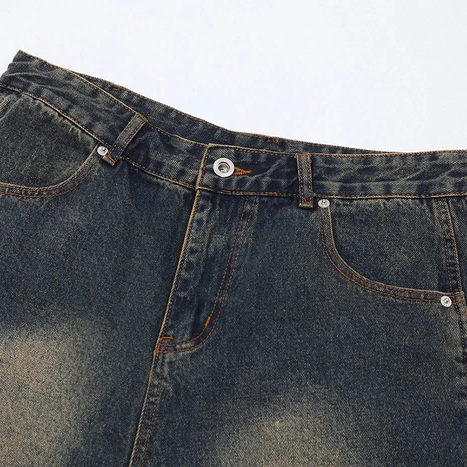 Vintage Fade Paneled Raw Edge Denim Shorts
