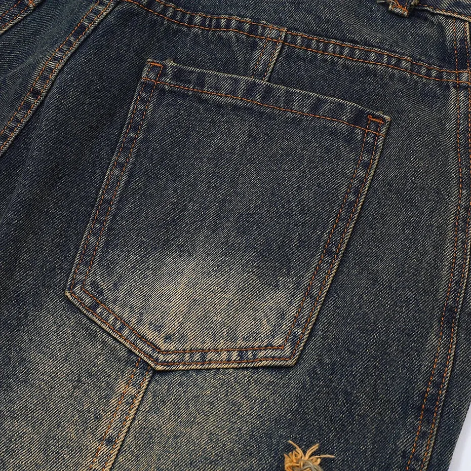 Vintage Fade Paneled Raw Edge Denim Shorts