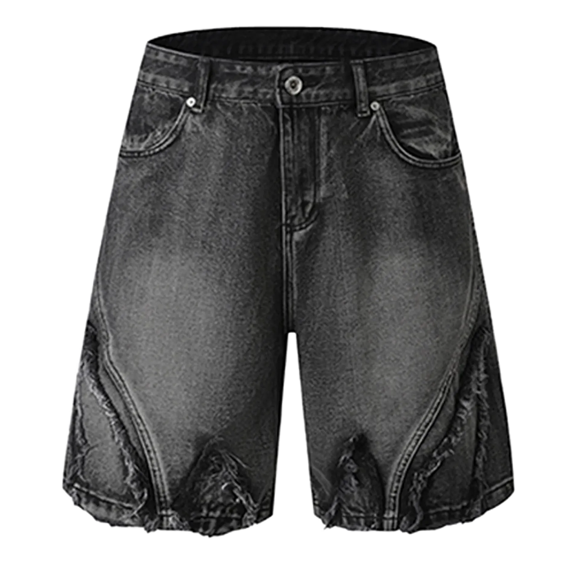 Vintage Fade Paneled Raw Edge Denim Shorts