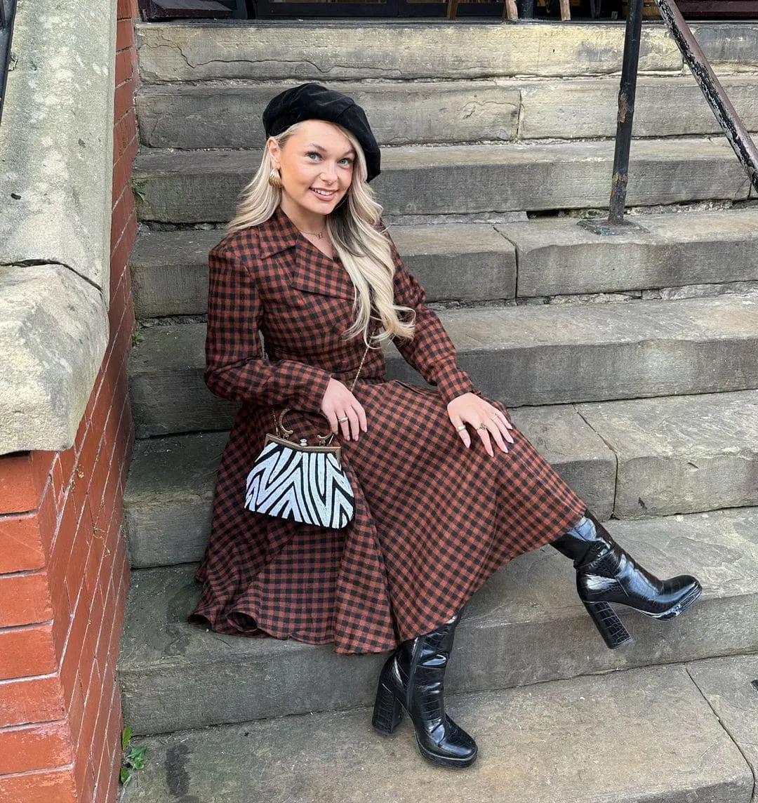 Women's Copper and Black Check Woollen Cropped Jacket
